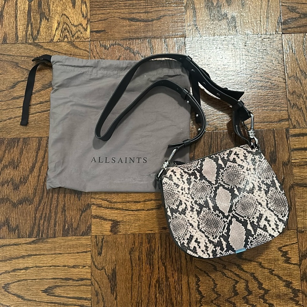 Allsaints crossbody snakeskin bag